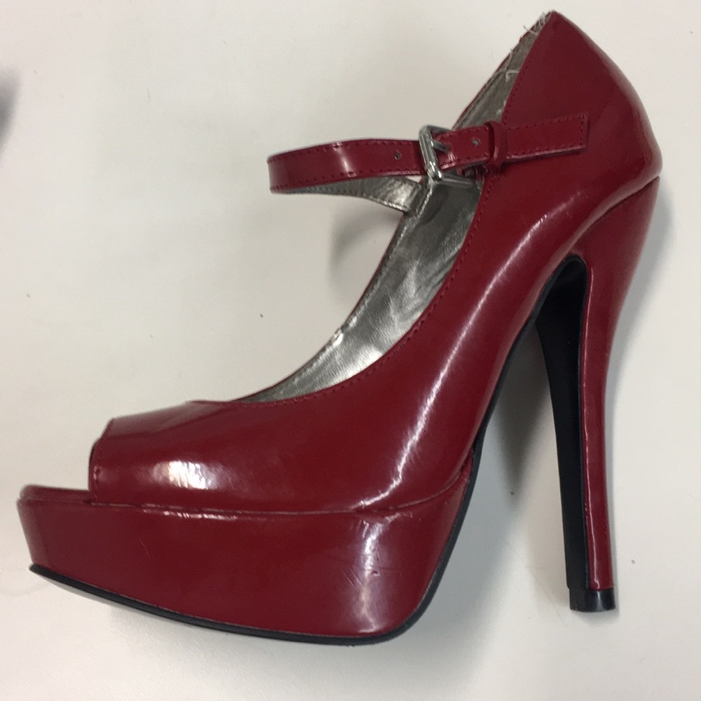 Red peep toe high heels
